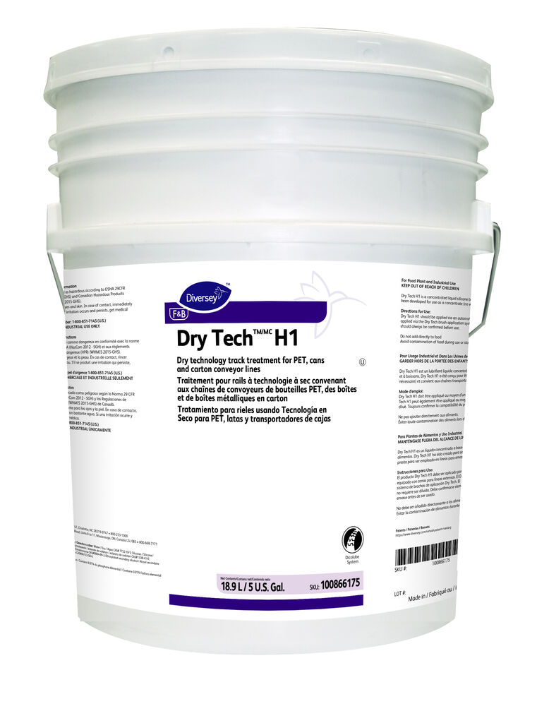Dry Tech H1 none, 5gal - NSF H1 Dry technology track treatment for PET, cans and carton conveyor lines